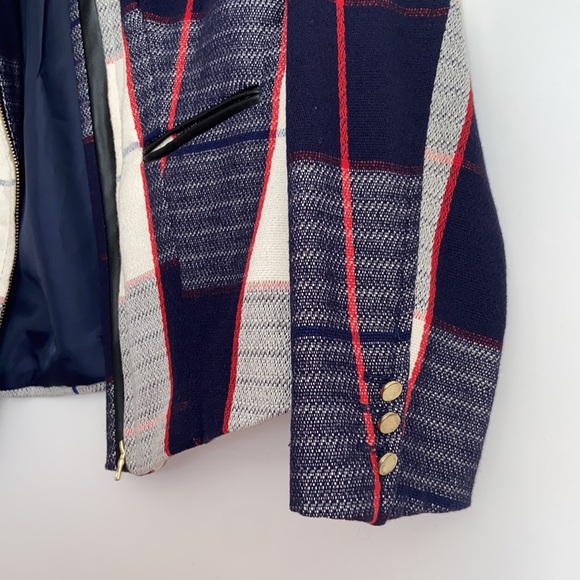 MERONA XS Preppy Blazer Jacket Gold zipper Pockets business checker coat - Picture 3 of 8